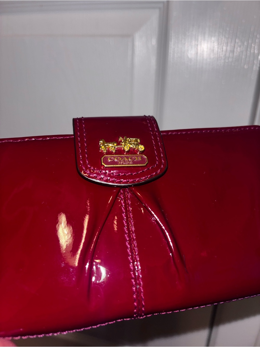Coach Patent Bifold Wallet in Burgundy Patent - Picture 3 of 11